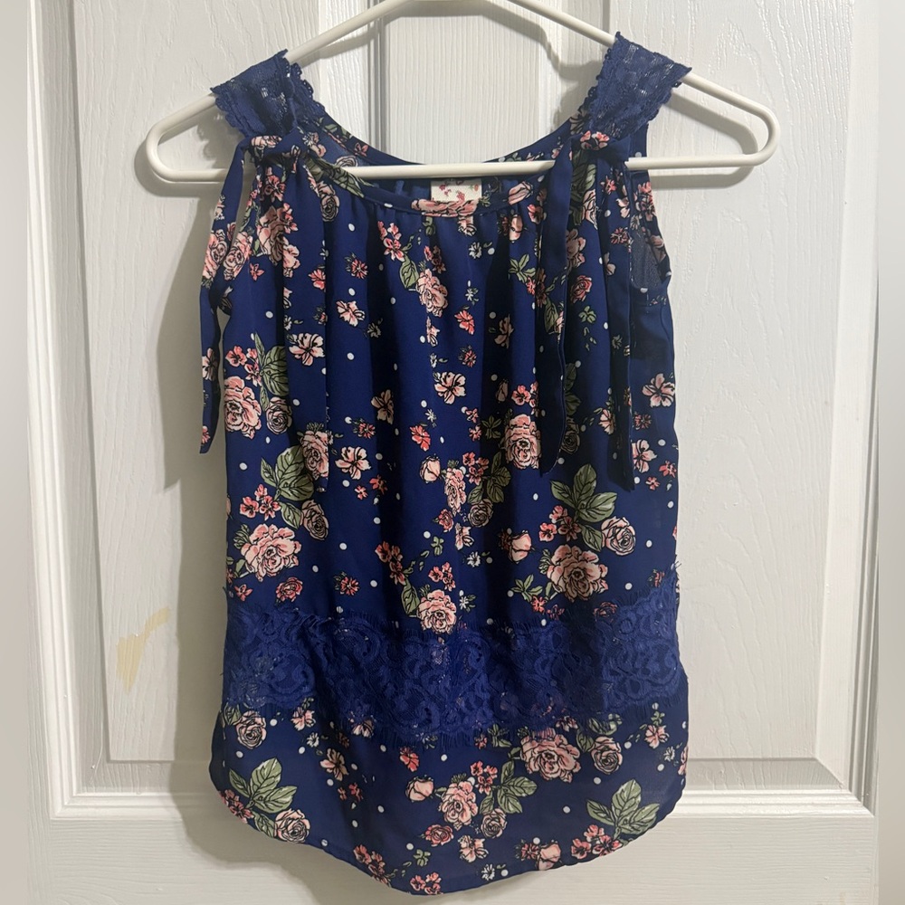 Belle du Jour Floral Blue Girls Top - Size S